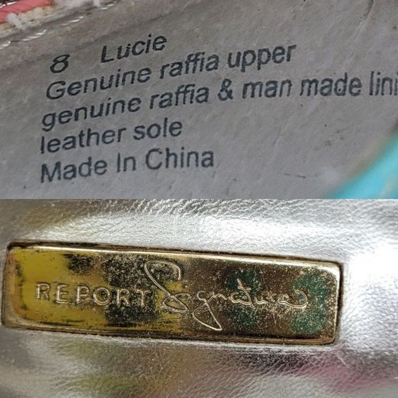 Report Signature Stiletto Heels 8 Pastel Rainbow Stripped Vegan Raffia Wood Heel - Picture 4 of 13